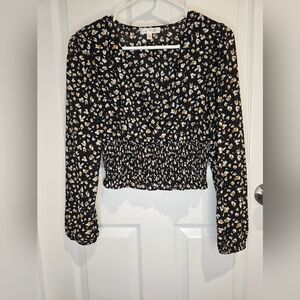 Nine Britton Long-sleeved V-neck Smocked Waistline Blouse